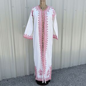 1960s Embroidered Moroccan Caftan Robe Dress Boho Maxi Embroidered